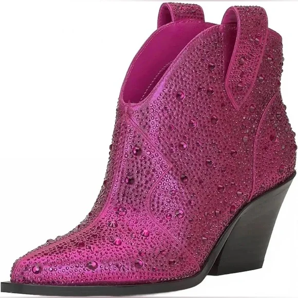 New Jessica Simpson Pink Rhinestone Zadie Ankle Western Cowboy Bootie - Picture 4 of 11